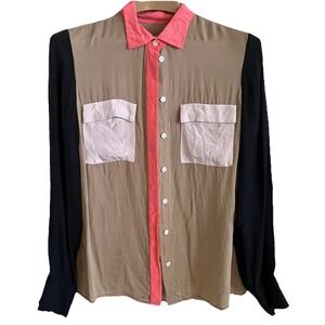 VTG Y2K J.Crew Silk Blouse Women's 6 Colorblock Covered Placket Soft Feminine
